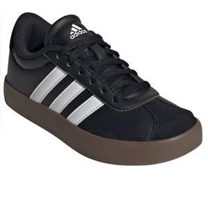 adidas Black Sneaker with White Stripes and Brown Sole